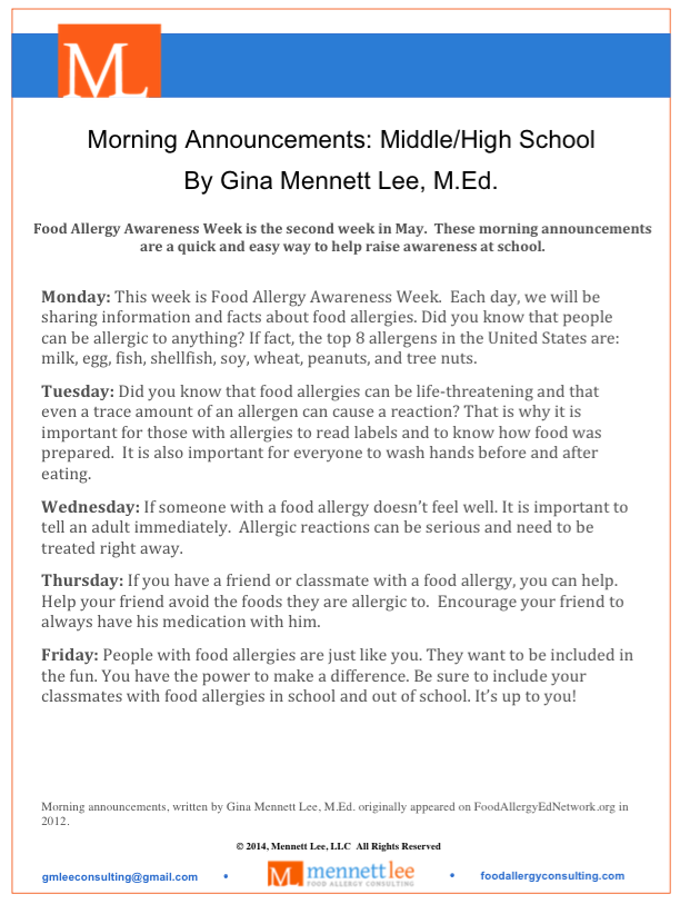 Morning School Announcement Middle School High School